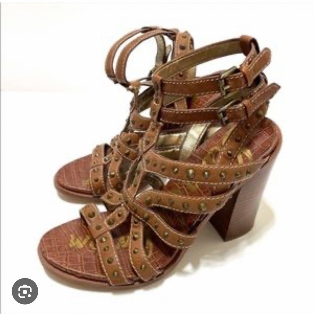 SAM EDELMAN STUDDED SANDALS WITH BLOCK HEEL. SIZE 7.5